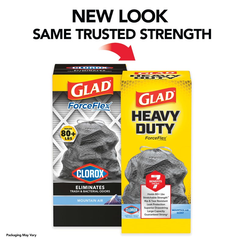 غلاد أكياس قمامة جلاد، أكياس قمامة كبيرة برباط، فورس فليكس مع كلوروكس، 30 جالون، ماونتن إير، 25 قطعة - Image 2